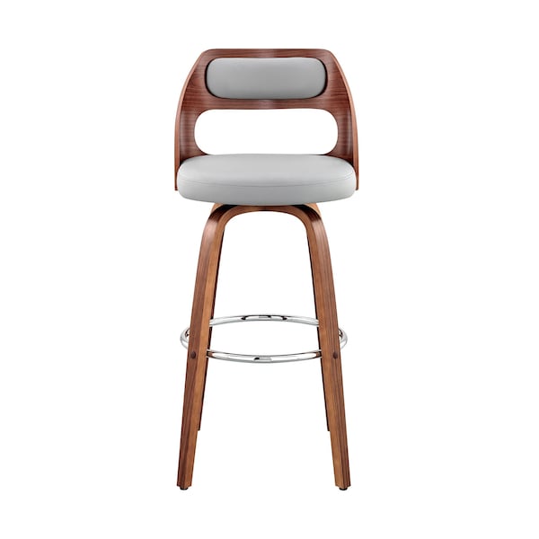 Julius 30 In. Gray Faux Leather And Walnut Wood Bar Stool